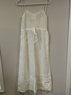 Queen Annes Lace Vintage Ivory Lace Trim 100% Cotton Nightgown Dress SZ Small